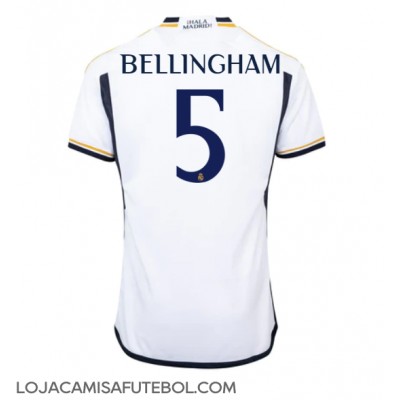 Camisa de Futebol Real Madrid Jude Bellingham #5 Equipamento Principal 2023-24 Manga Curta